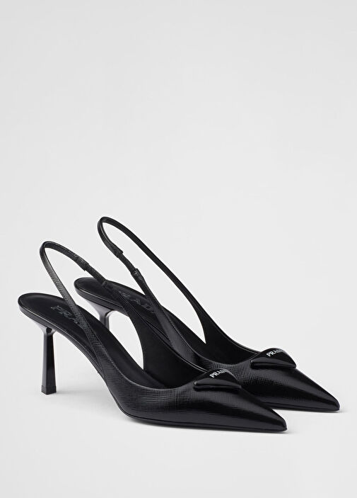 Prada Siyah Kadın Siyah Saffiano Rugan Arkadan Bantlı Topuklu