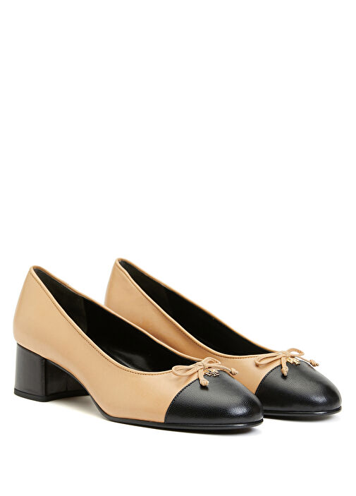 Cap Toe Bej Siyah Deri Topuklu Ayakkabı - Görsel 3