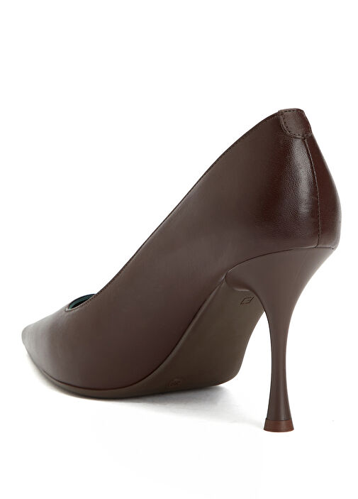 Kahverengi Deri Topuklu Ayakkabı - Görsel 4