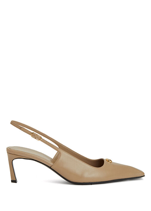 Bej Deri Topuklu Ayakkabı - Görsel 2