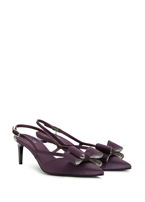 Mor Saten Topuklu Ayakkabı - Görsel 3