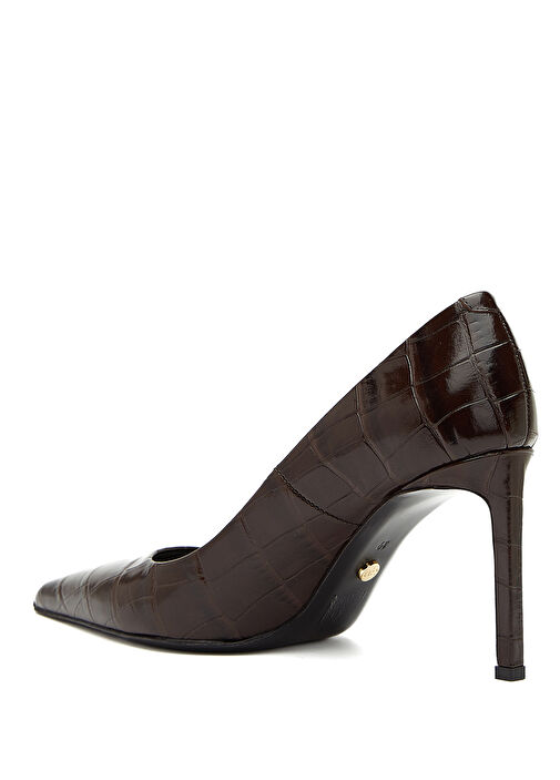 Kahverengi Krokodil Desenli Deri Stiletto - Görsel 4