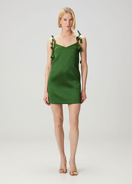 Self Portrait - Green Floral Mini Satin Cocktail Dress Self Portrait - Green Floral Mini Satin Cocktail Dress