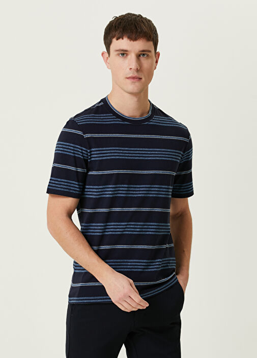 Brunello Cucinelli - Navy Blue Blue Stripe Jacquard T-Shirt