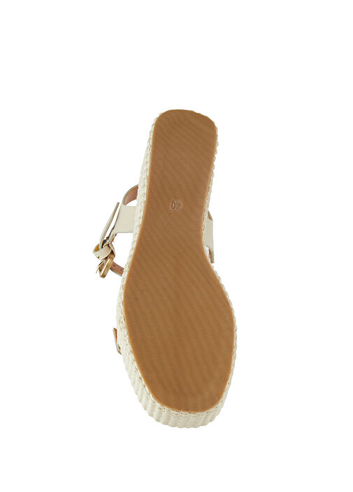 Kırık Beyaz Kadın Deri Sandalet - Görsel 6