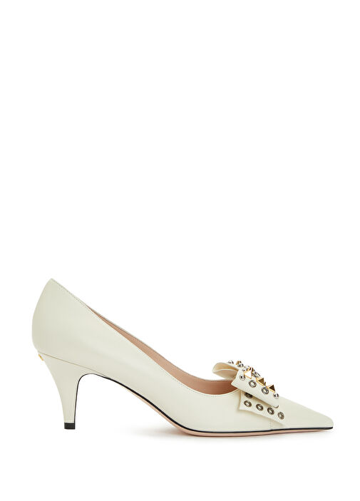 Bowow Ekru Deri Topuklu Ayakkabı - Görsel 2