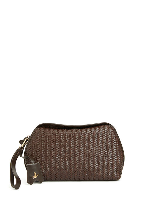 Kahverengi Örgü Dokulu Kadın Deri El Portföyü