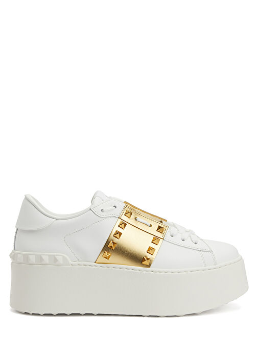 Rockstud Untitled Beyaz Gold Kadın Deri Sneaker - Görsel 2