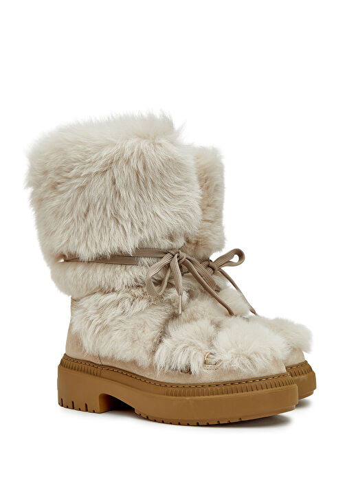 Krem Kadın Deri Kar Botu - Görsel 3