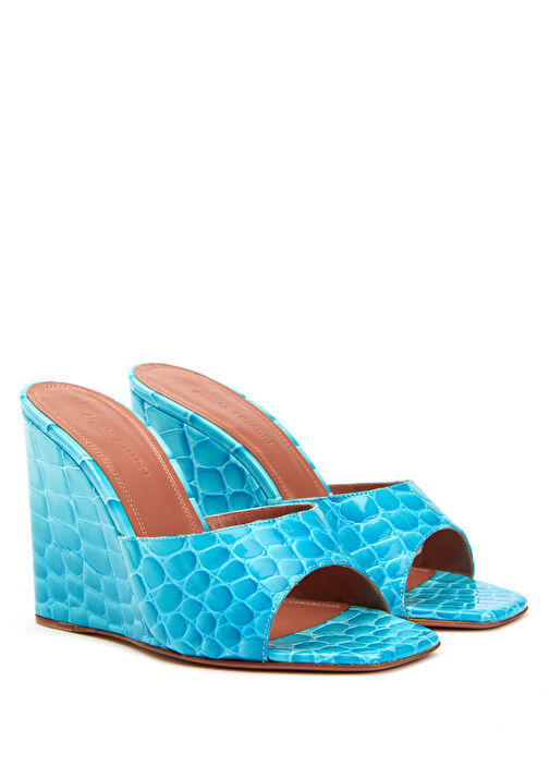 Mavi Krokodil Dokulu Kadın Deri Terlik - Görsel 3