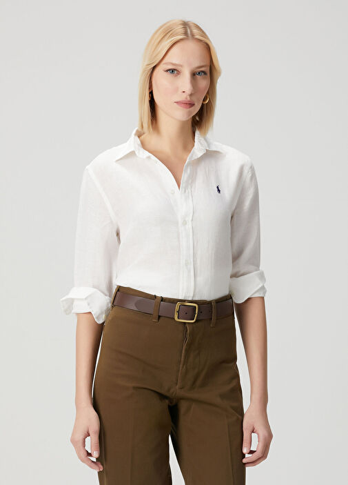 Classic Fit Beyaz Keten Gömlek