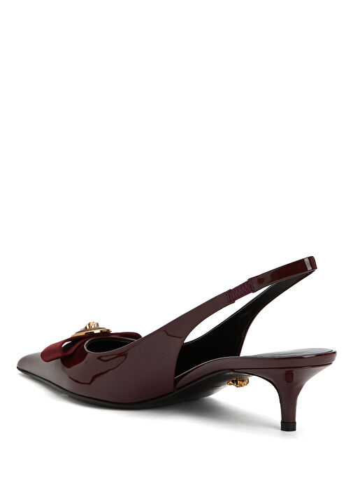 Bordo Medusa Tokalı Deri Topuklu Ayakkabı - Görsel 4