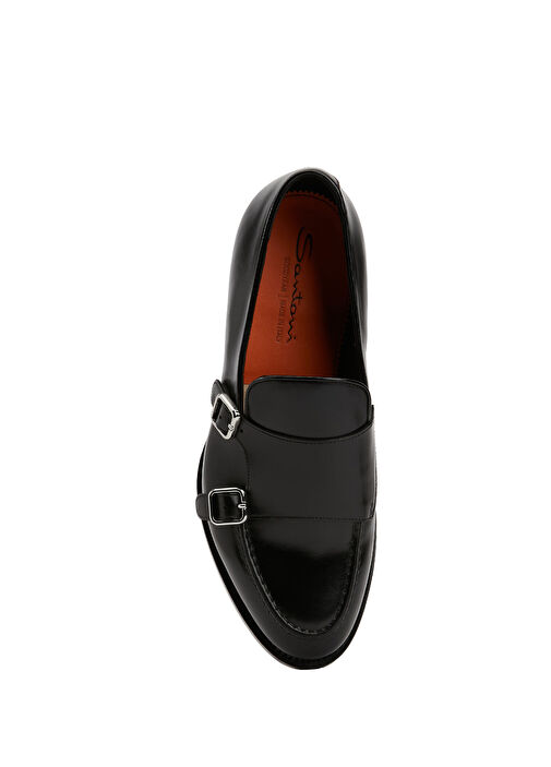 Santoni Siyah Santoni Deri Erkek Loafer