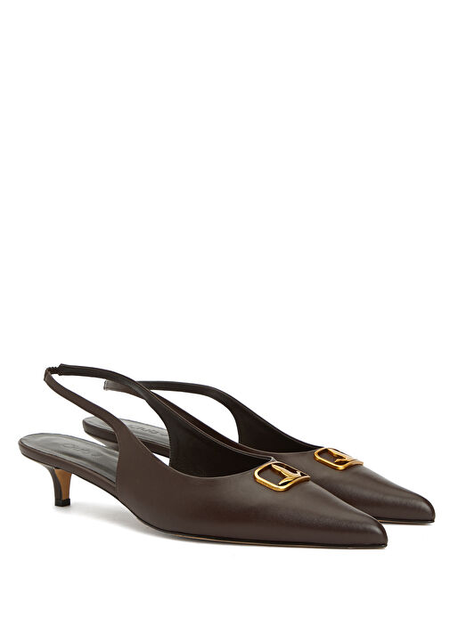 Kahverengi Deri Topuklu Ayakkabı - Görsel 3