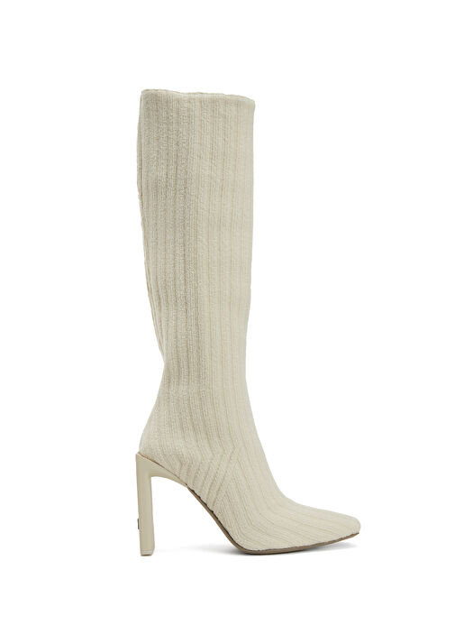 Ekru Çorap Formlu Yün Çizme - Görsel 2