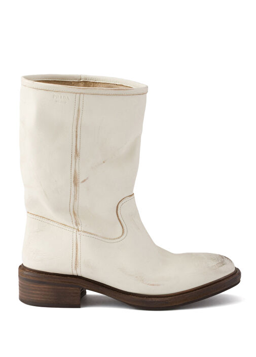 Nötr Vintage Efektli Deri Kadın Bot