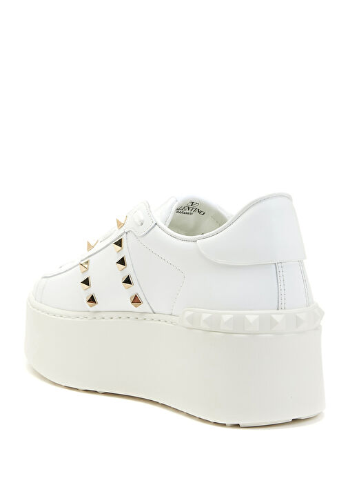 Rockstud Beyaz Kadın Deri Sneaker - Görsel 4