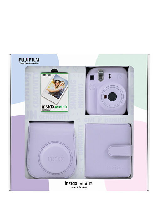 instax mini 12 Lilac Purple フィルム付き FUJIFILM - Instax Mini 12 Lila Fotoğraf Makinesi Bundle Box + 10