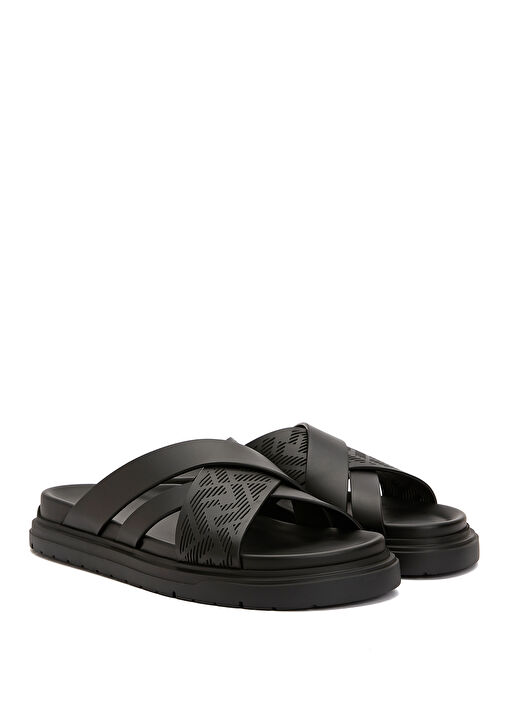 Siyah Logo Desenli Erkek Deri Terlik - Görsel 3