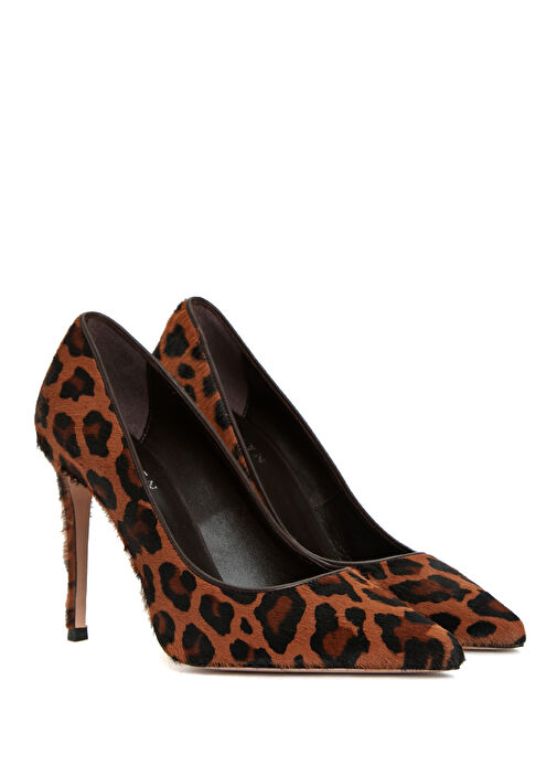 Leopar Desenli Deri Topuklu Ayakkabı - Görsel 3