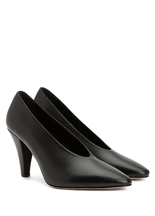 Siyah Deri Topuklu Ayakkabı - Görsel 3