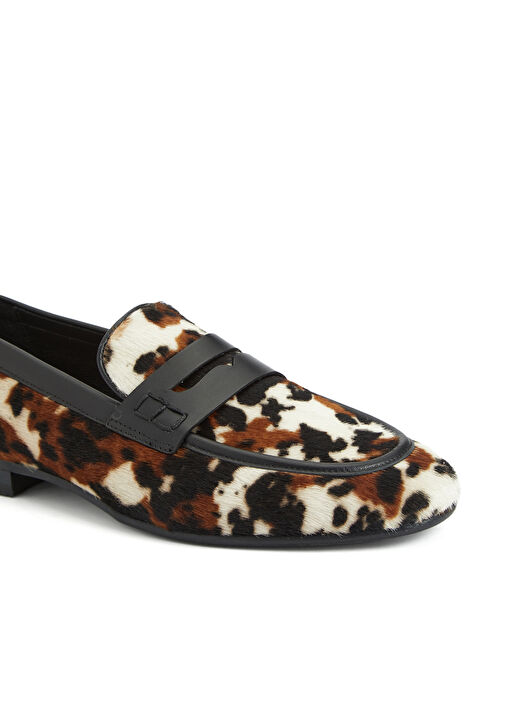 Siyah Bej Kadın Deri Loafer - Görsel 7