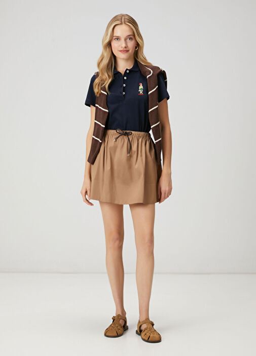 Koyu Bej Mini Tafta Etek