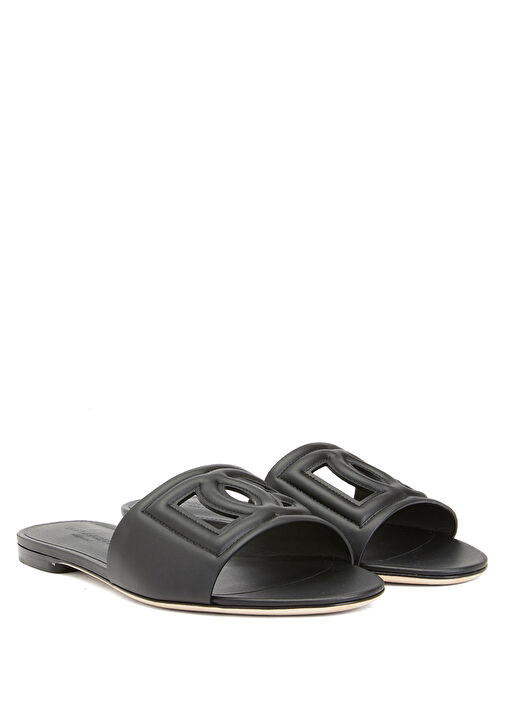 Siyah Logo Detaylı Kadın Deri Terlik - Görsel 3