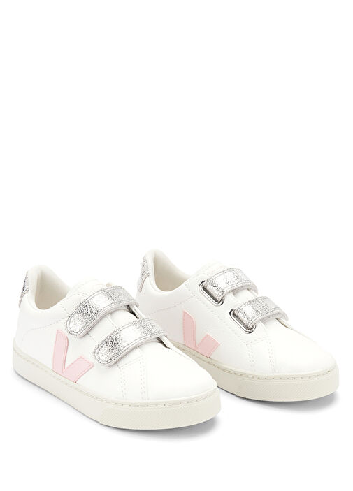 Beyaz Pembe Logolu Unisex Çocuk Deri Sneaker - Görsel 3