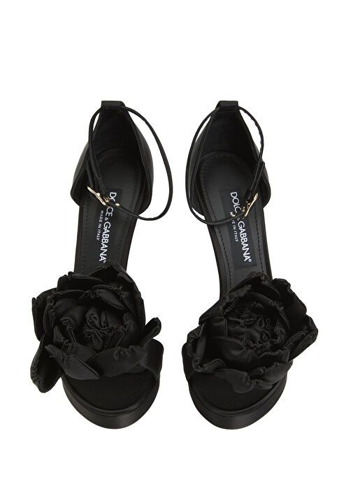 Siyah Gül Detaylı Topuklu Gece Ayakkabı - Görsel 6