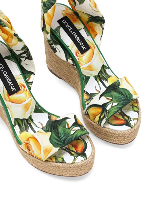 Sarı Çiçek Desenli Kadın Espadril - Görsel 5
