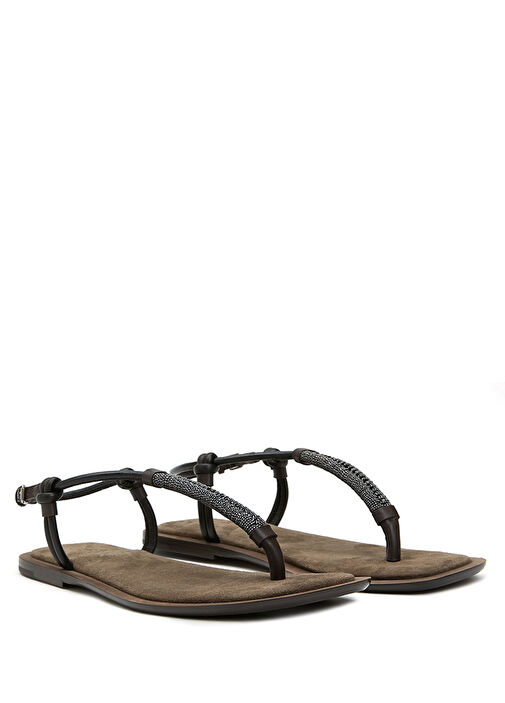 Kahverengi Kadın Deri Sandalet - Görsel 3