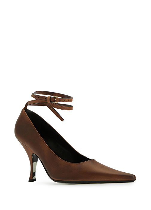 Kahverengi Deri Topuklu Ayakkabı - Görsel 3