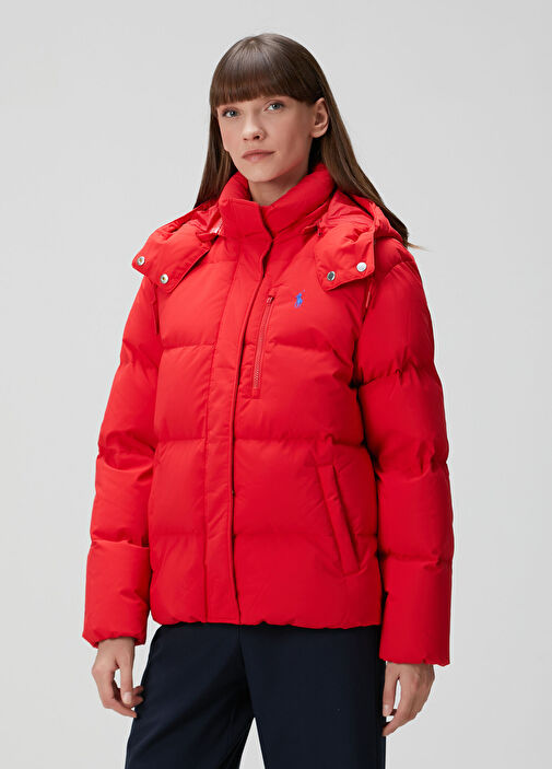 Polo Ralph Lauren - Kırmızı Kapüşonlu Puffer Mont - Kırmızı