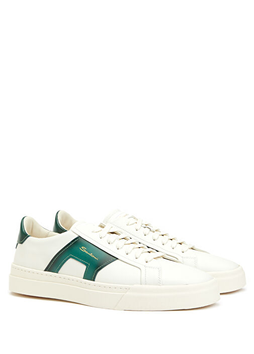 Beyaz Yeşil Logo Detaylı Erkek Deri Sneaker - Görsel 3