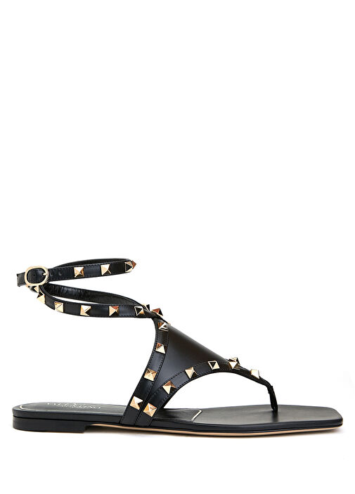 Rockstud Siyah Kadın Deri Sandalet - Görsel 7