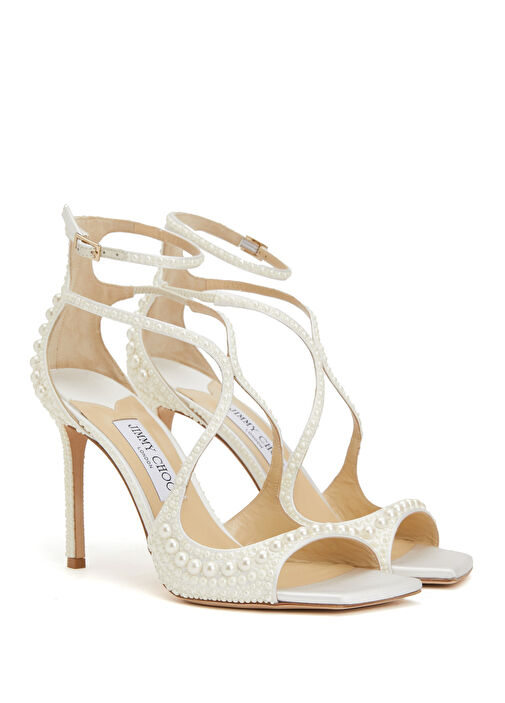 Azia Ekru İnci İşlemeli Kadın Sandalet - Görsel 3