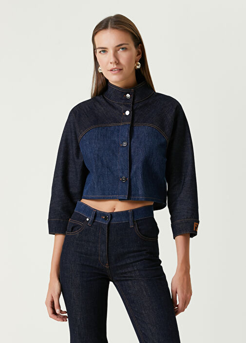 Fendi Navy Blue Crop Denim Jacket