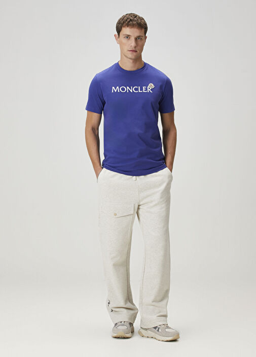 Moncler - Mavi Logo Detaylı T-shirt - Mavi