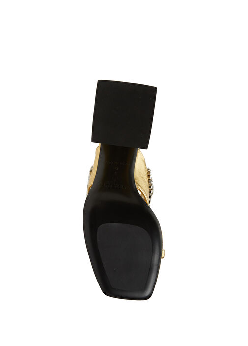 Gold Kristal Taşlı Kadın Deri Sandalet - Görsel 6