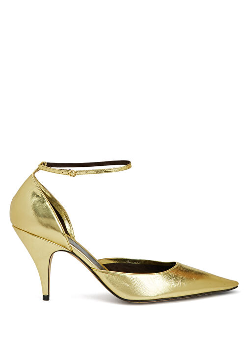 Gold Deri Topuklu Ayakkabı - Görsel 2