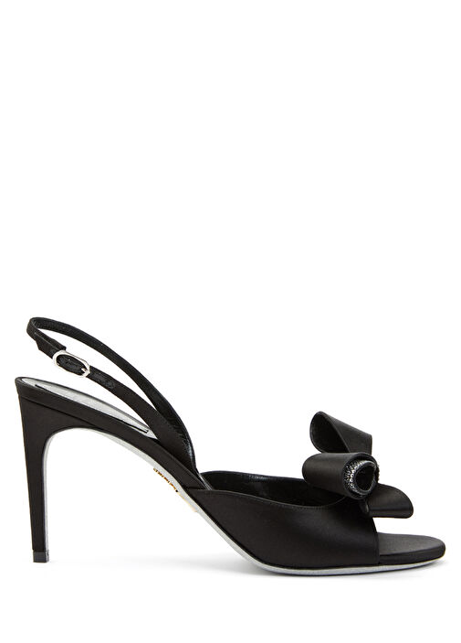 Siyah Taşlı Fiyonk Detaylı Kadın İpek Sandalet - Görsel 2