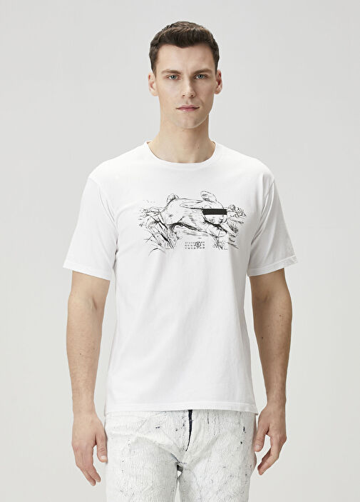 MM6 Maison Margiela - Beyaz Figür Baskılı T-shirt - Beyaz