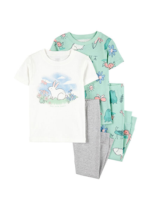 Tavşan Desenli Kız Çocuk 4'lü Pijama Set