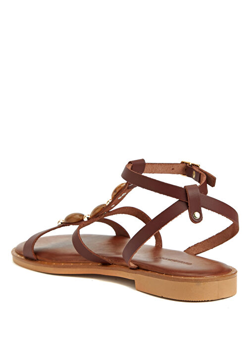 Kahverengi Toka Detaylı Kadın Deri Sandalet - Görsel 4