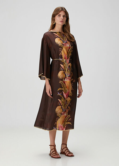 Zimmermann - Ascension Brown Midi Silk Dress Zimmermann - Ascension Brown Midi Silk Dress