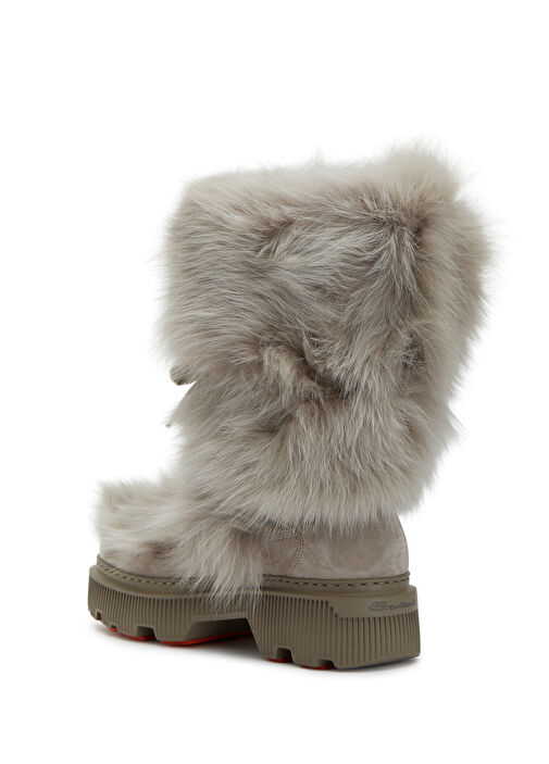 Bej Shearling Dokulu Kadın Süet Kar Botu - Görsel 4
