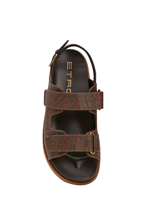 Kahverengi Şal Desenli Erkek Sandalet - Görsel 5