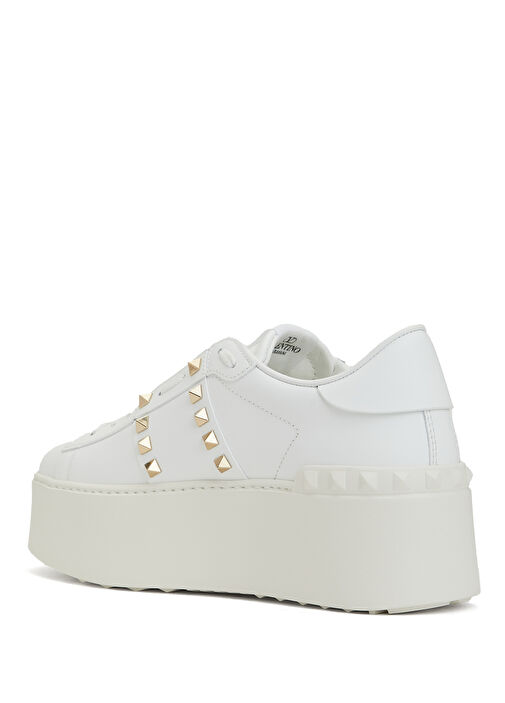 Rockstud Beyaz Kadın Deri Sneaker - Görsel 4