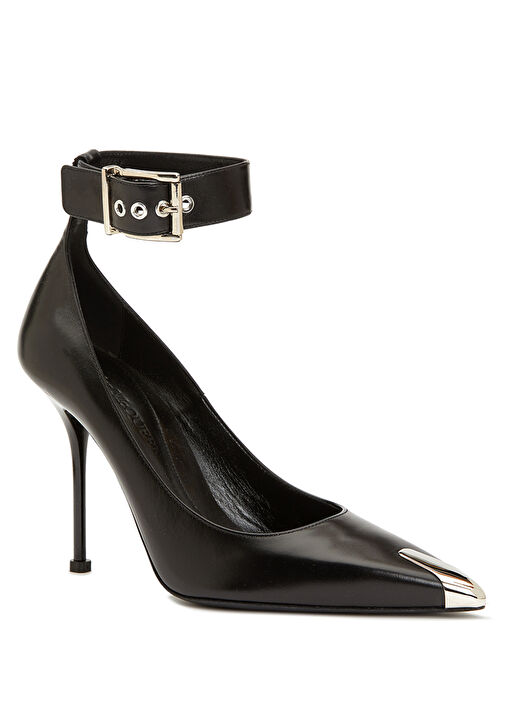 Siyah Deri Topuklu Ayakkabı - Görsel 3